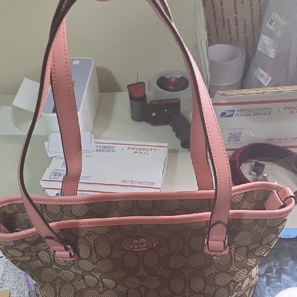 Coach Brown Tote with Pink Trim - Picture 2 of 6